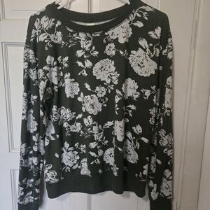 Honeydew Dark Green Sweater with White Floral Print